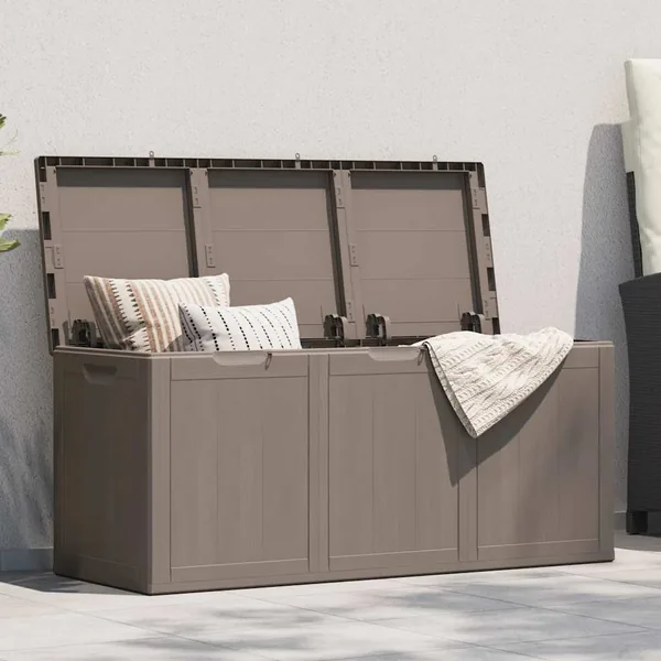 Boîte de rangement de jardin 270 L Marron PP aspect bois