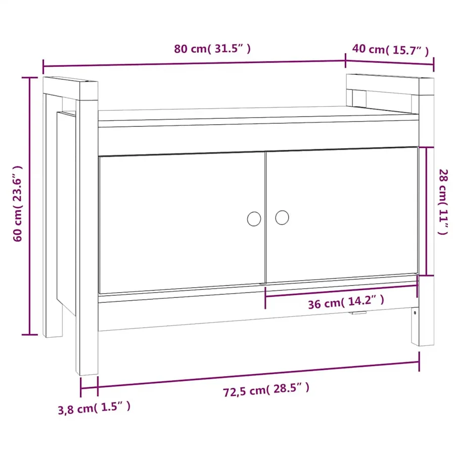 Banc d'entrée Blanc 80x40x60 cm Bois de pin massif - 10