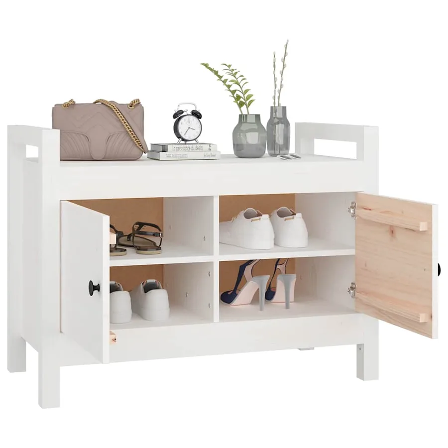 Banc d'entrée Blanc 80x40x60 cm Bois de pin massif - 7