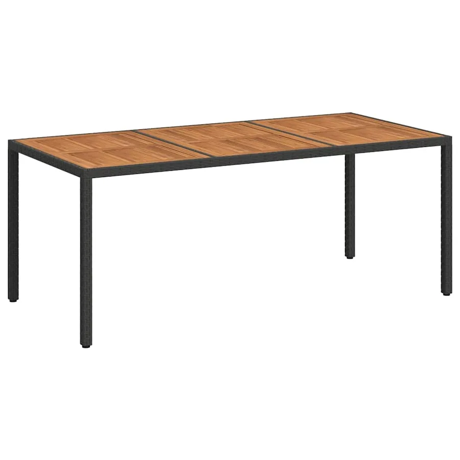 Table de jardin 190x90x75 cm Résine tressée et bois acacia Noir - 2