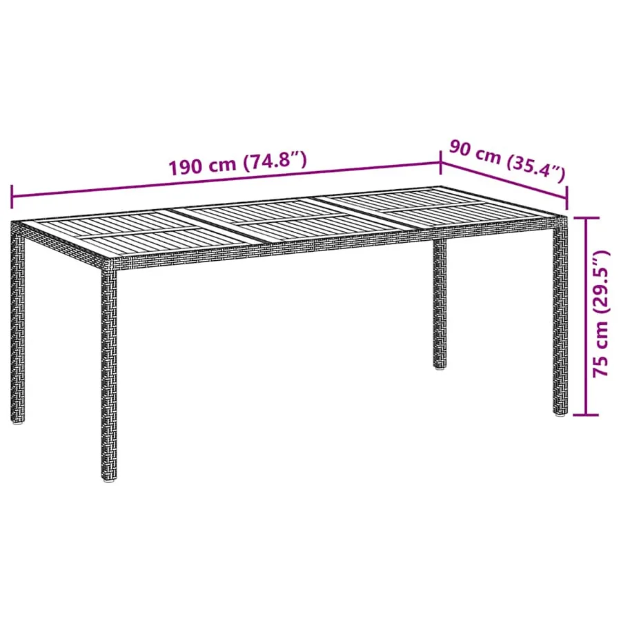 Table de jardin 190x90x75 cm Résine tressée et bois acacia Noir - 7