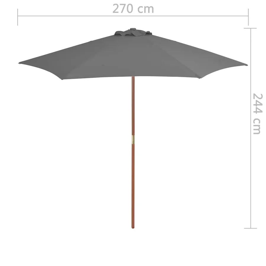 Parasol d'extérieur avec mât en bois 270 cm Anthracite - 6