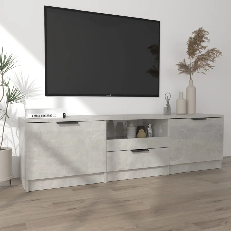Meuble TV gris béton 140x35x40 cm bois d'ingénierie - 3