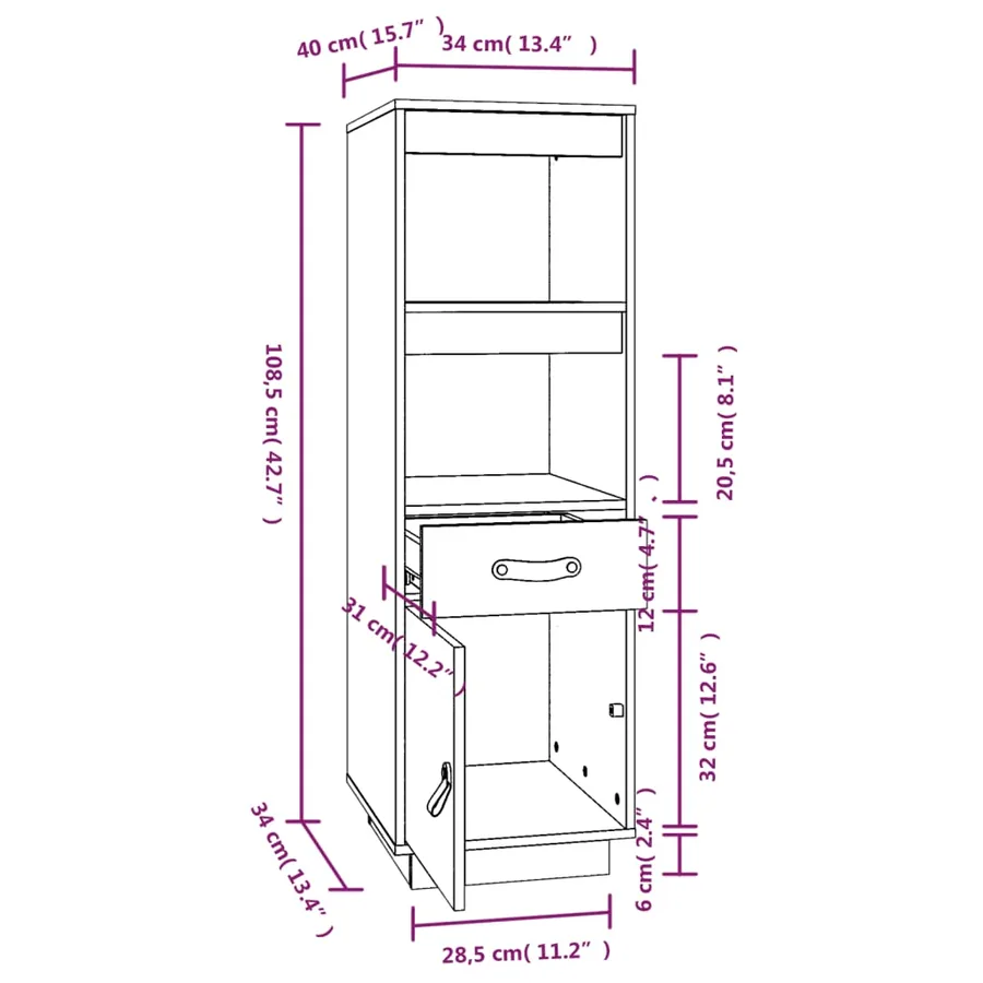 Buffet haut Blanc 34x40x108,5 cm Bois massif de pin - 10