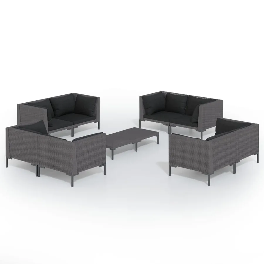 Salon de jardin 9 pcs avec coussins Résine tressée Gris foncé - 2