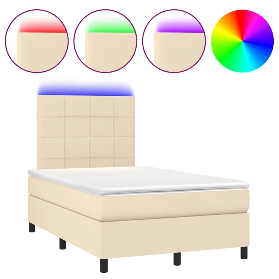 Sommier à lattes de lit et matelas et LED Crème 120x200cm Tissu - 2
