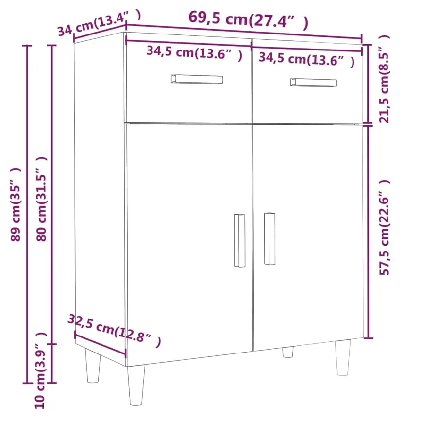 Buffet chêne sonoma 69,5x34x89 cm bois d'ingénierie - 8
