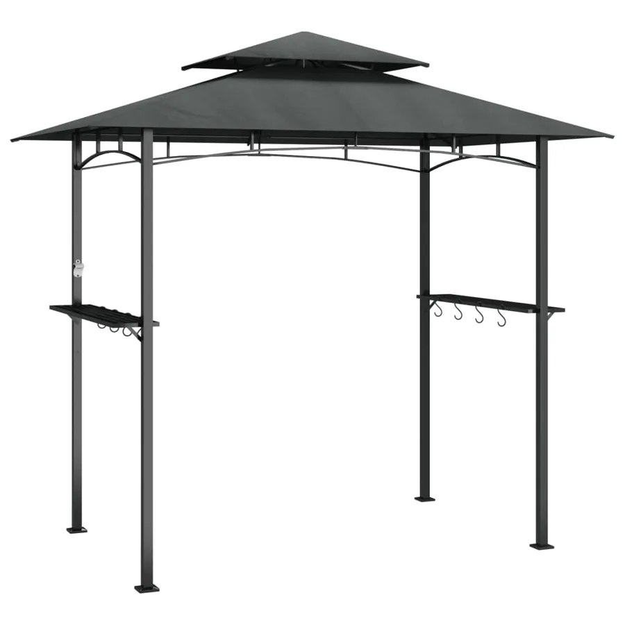 Gazebo BBQ et étagères latérales anthracite 240x150x243cm acier - 2