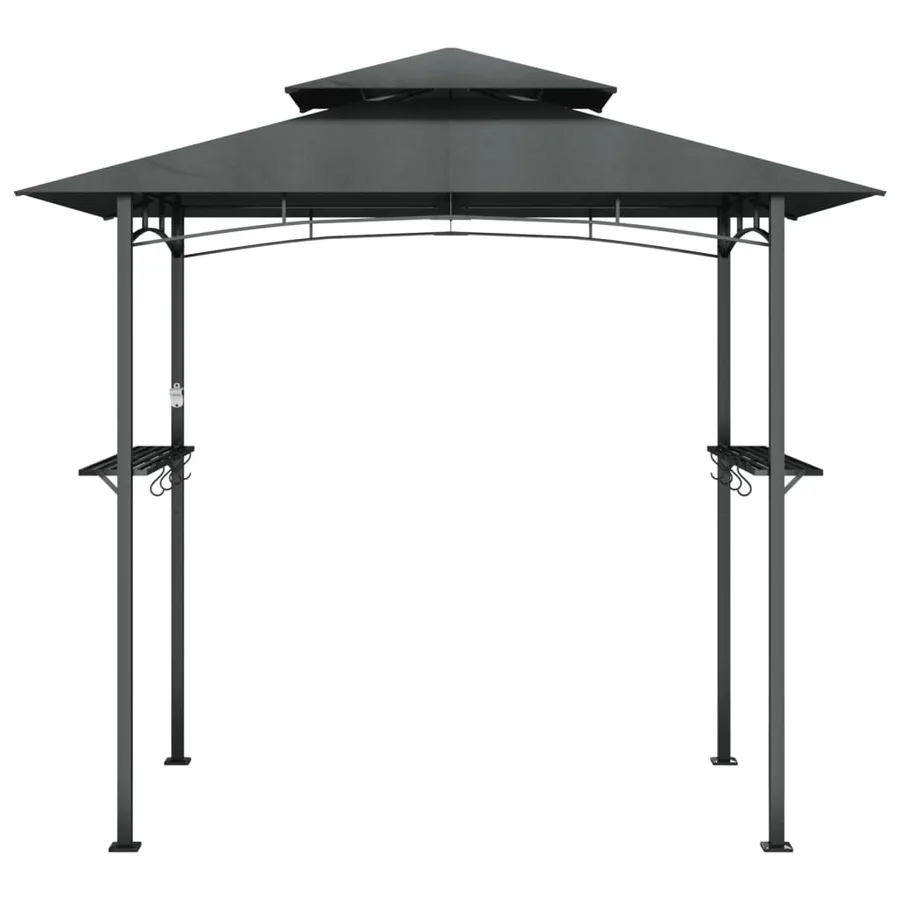Gazebo BBQ et étagères latérales anthracite 240x150x243cm acier - 3