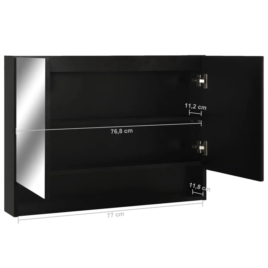 Armoire à miroir de salle de bain LED Noir 80x15x60 cm MDF - 10