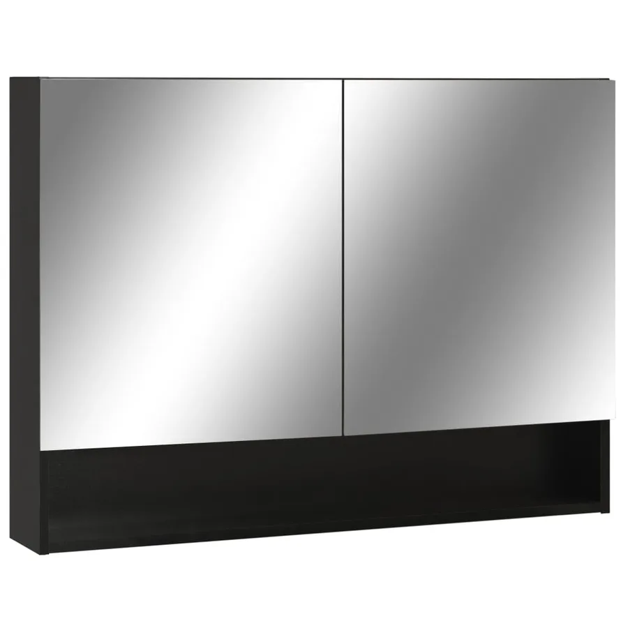 Armoire à miroir de salle de bain LED Noir 80x15x60 cm MDF - 2