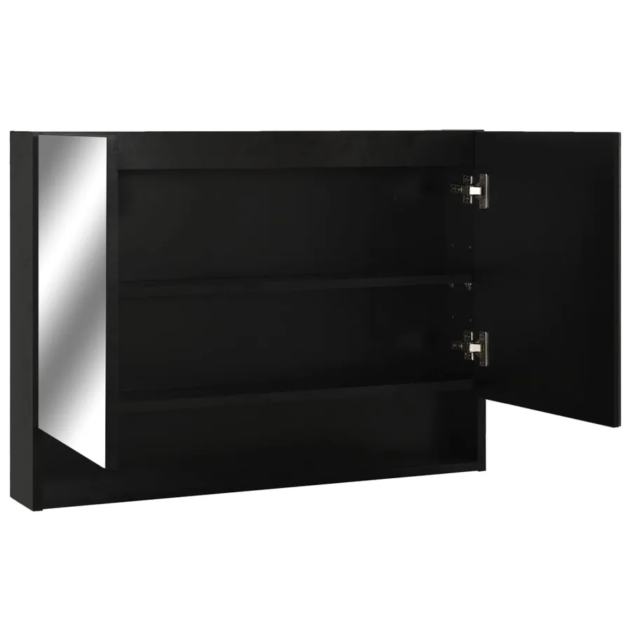 Armoire à miroir de salle de bain LED Noir 80x15x60 cm MDF - 4