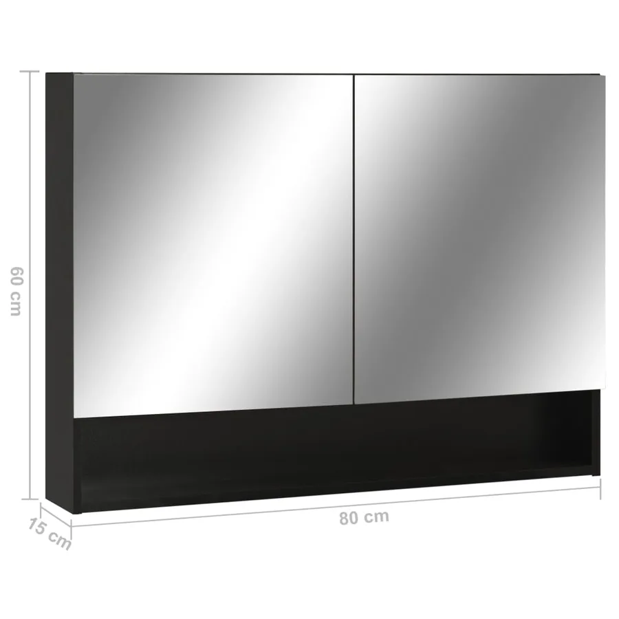 Armoire à miroir de salle de bain LED Noir 80x15x60 cm MDF - 9