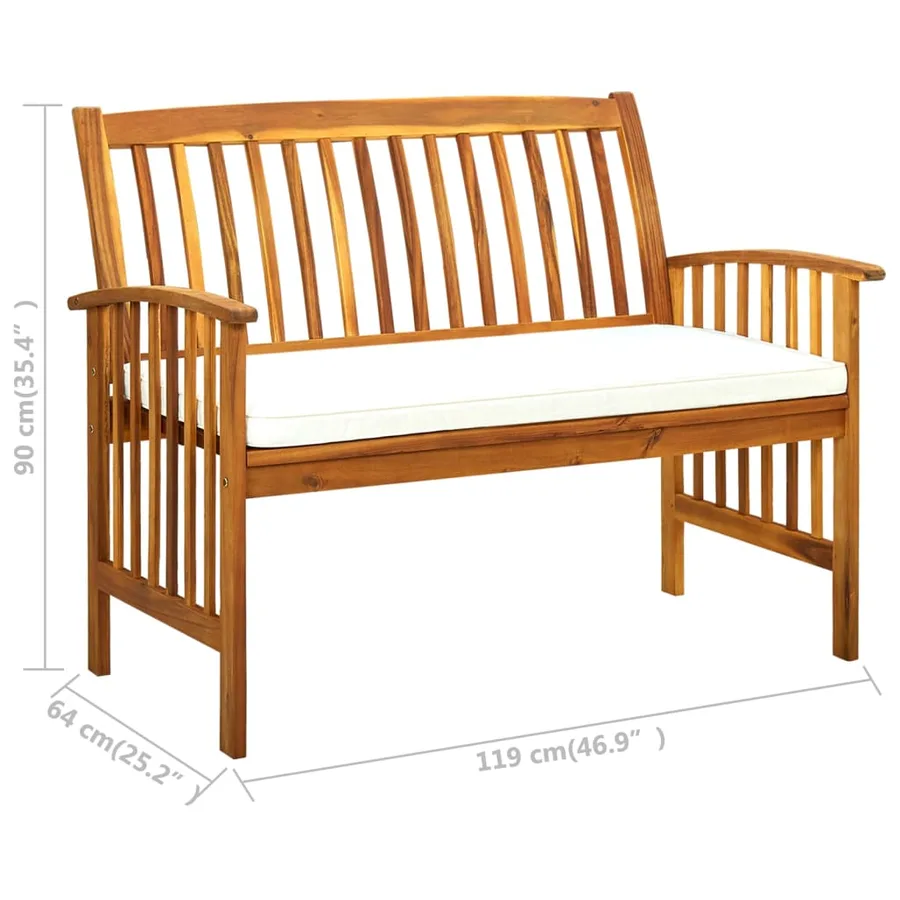 Banc de jardin avec coussin 119 cm Bois solide d'acacia - 8
