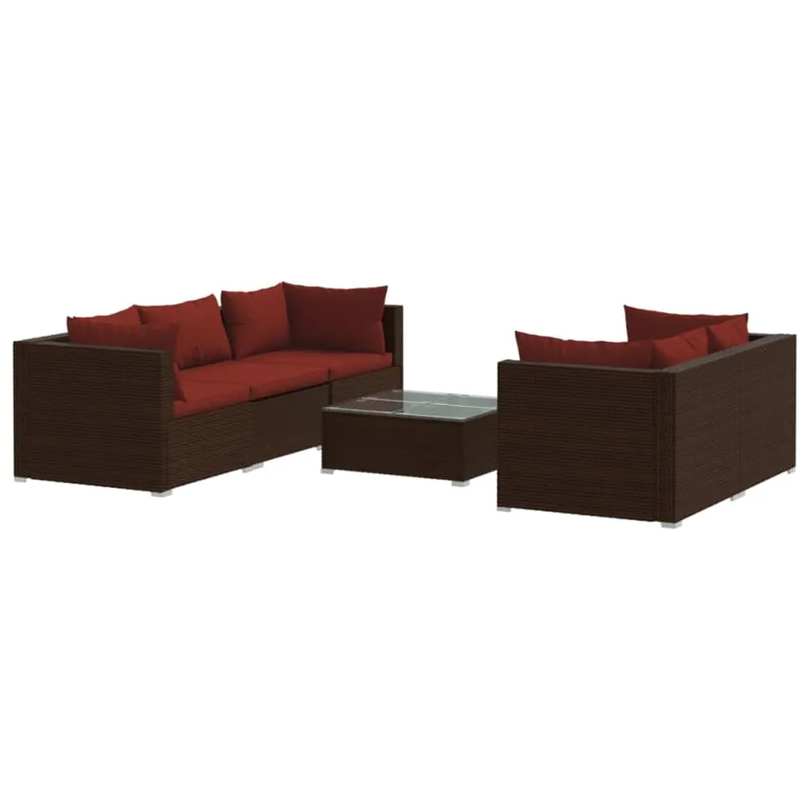 Salon de jardin 6 pcs avec coussins Résine tressée Marron - 2
