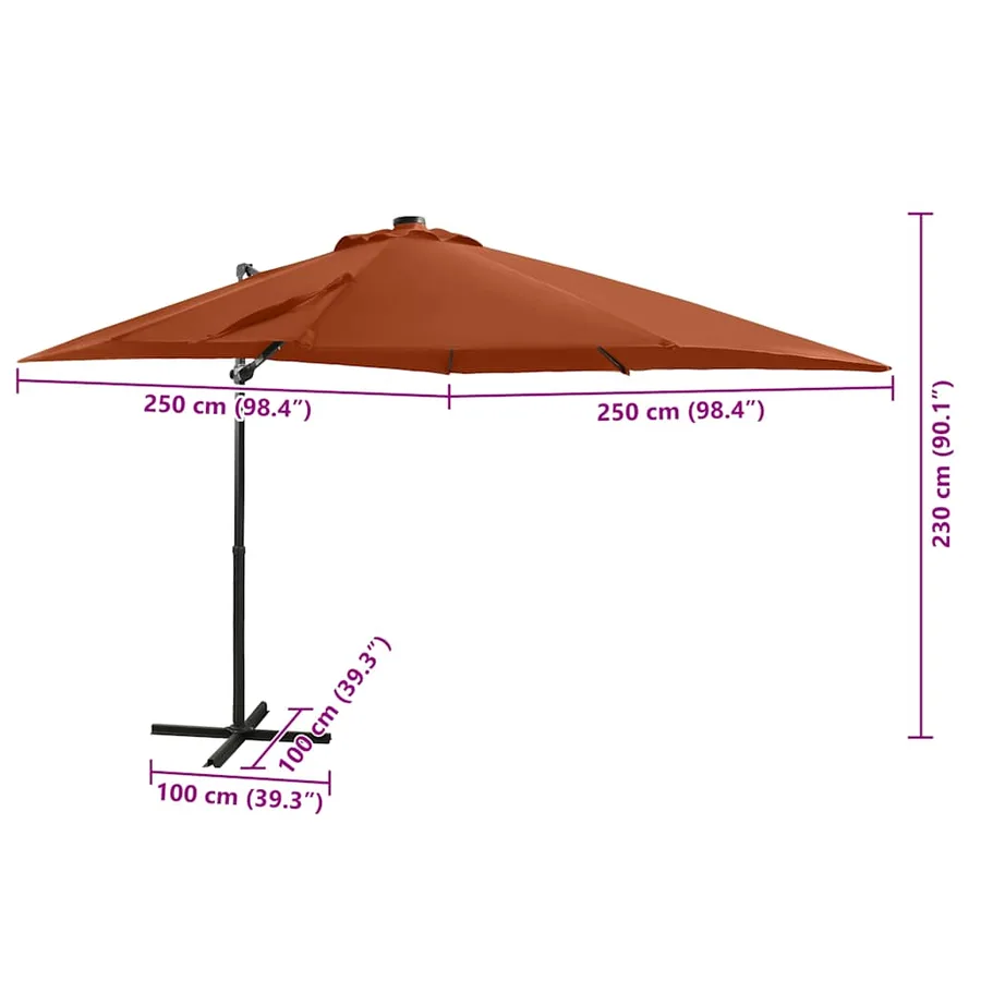 Parasol de jardin en porte-à-faux avec mât et lumières LED - 11