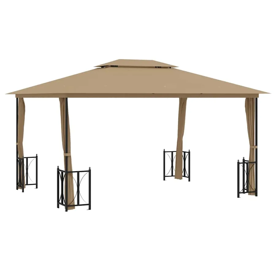 Tonnelle avec parois et toit double 3x4 m Taupe - 2