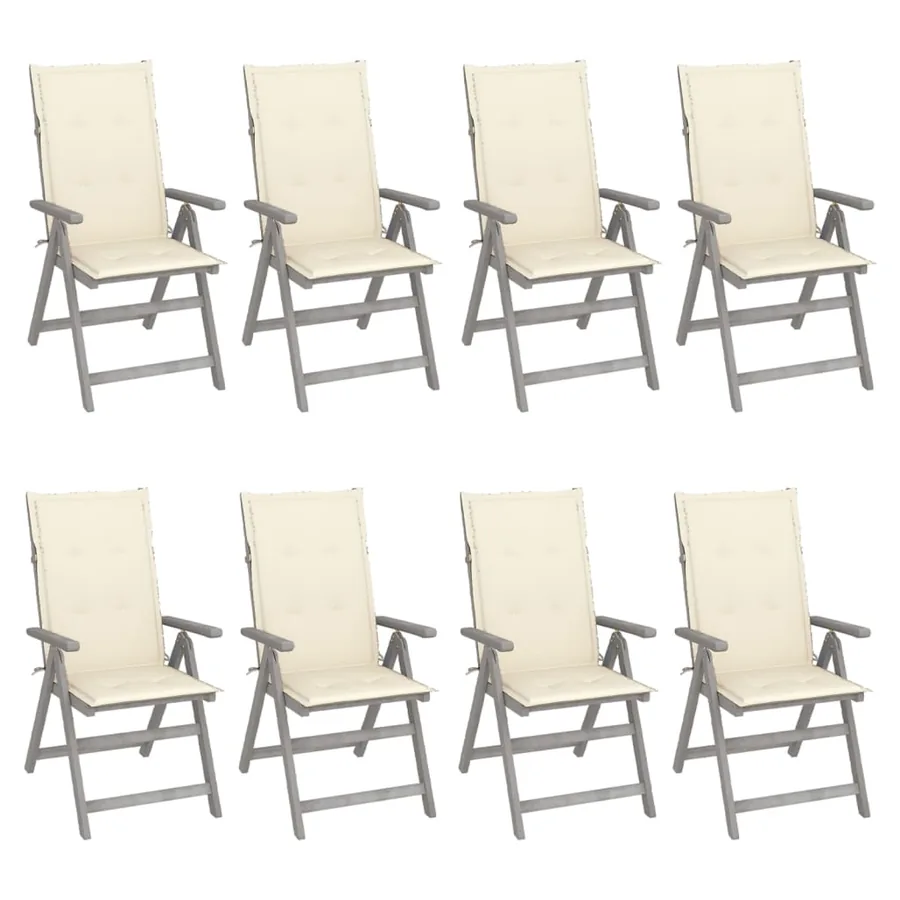 Chaises inclinables de jardin et coussins lot de 8 Gris Acacia