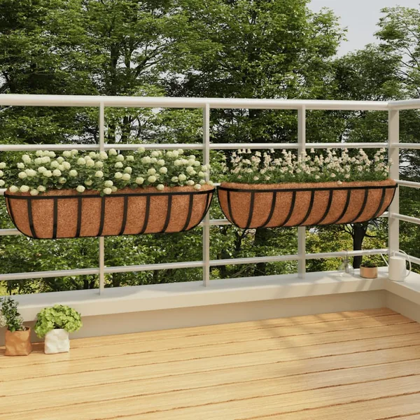 Jardinières murales 2 pcs en coco noir 91x20x23 cm acier