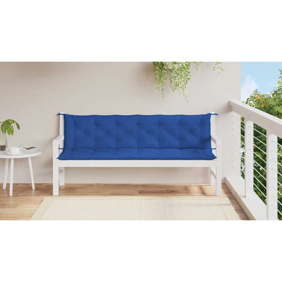 Coussin de banc de jardin bleu 200x(50+50)x7 cm tissu oxford - 3
