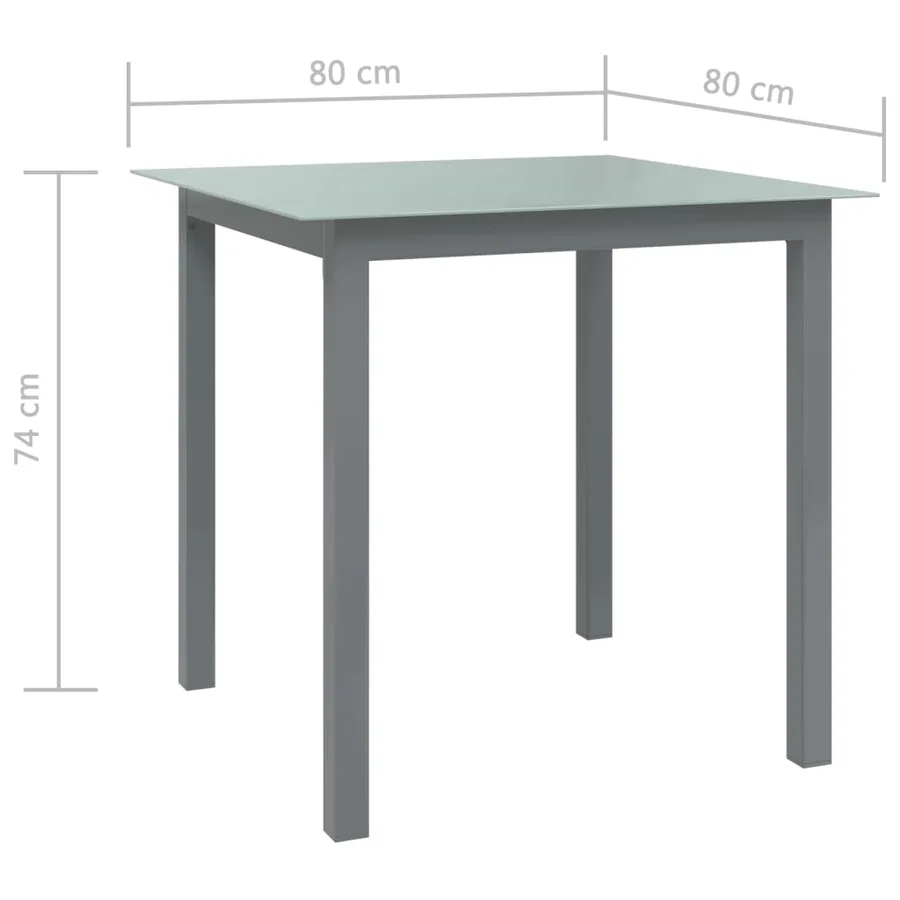 Table de jardin Gris clair 80x80x74 cm Aluminium et verre - 5