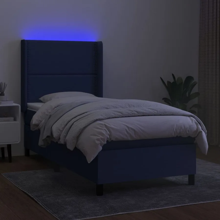 Sommier à lattes de lit matelas LED Bleu 100x200 cm Tissu - 3