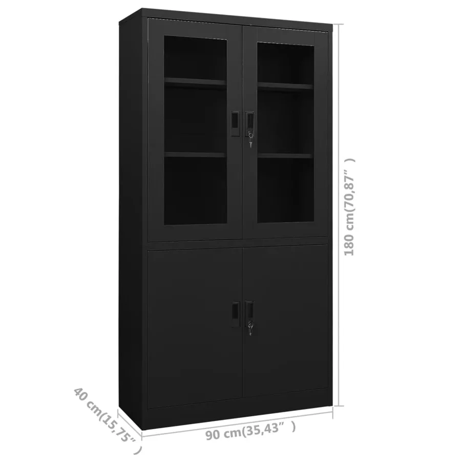 Armoire de bureau Noir 90x40x180 cm Acier - 8
