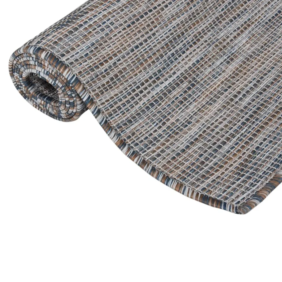 Tapis à tissage plat d'extérieur 80x150 cm Marron et bleu - 3