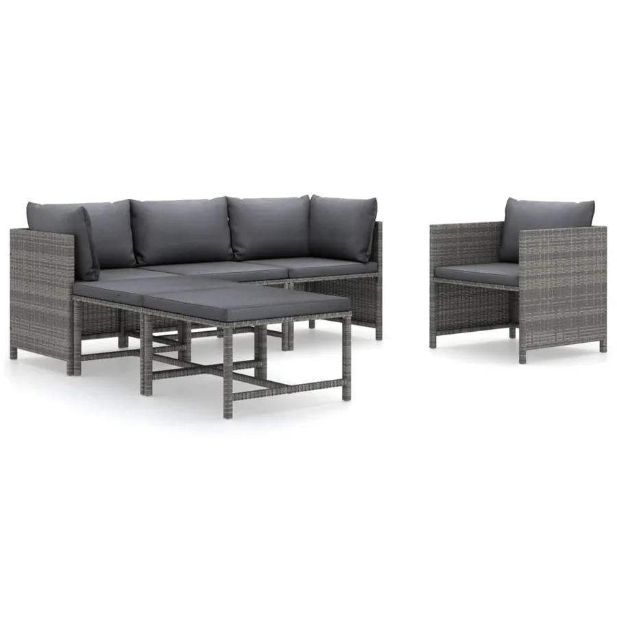 Salon de jardin 6 pcs avec coussins Résine tressée Gris - 2