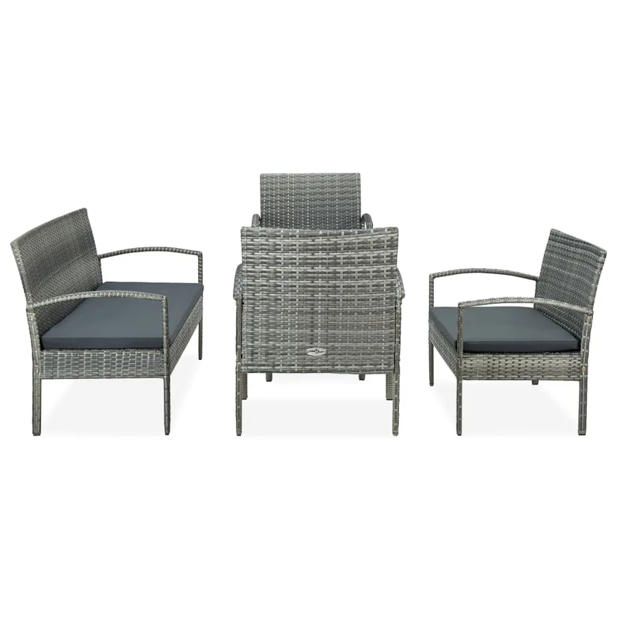 Salon de jardin 5 pcs avec coussins Résine tressée Gris - 2