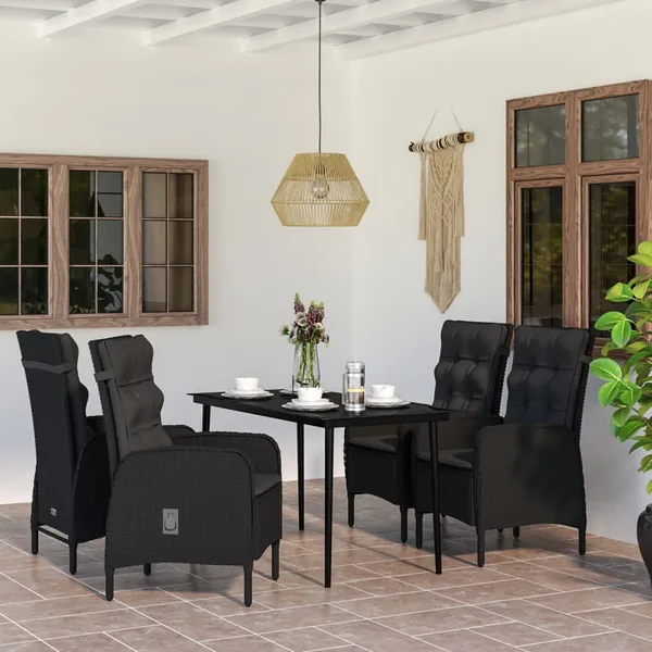 Ensemble à manger de jardin avec coussins 5 pcs Noir