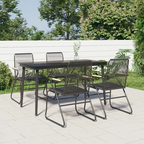 Ensemble à manger de jardin 5 pcs Noir Rotin PVC