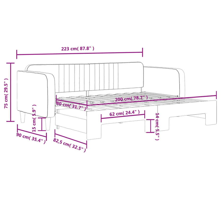 Lit de jour avec gigogne sans matelas gris clair 80x200 cm - 11