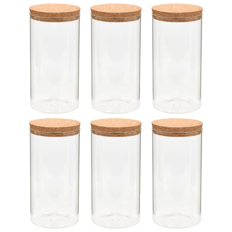 6pcs Pots de conservation en verre et couvercle en liège 1400ml - 2