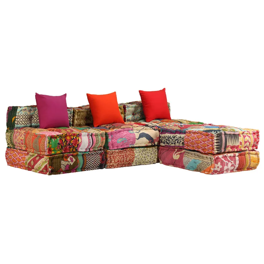 Pouf modulaire à 3 places Patchwork Tissu - 15