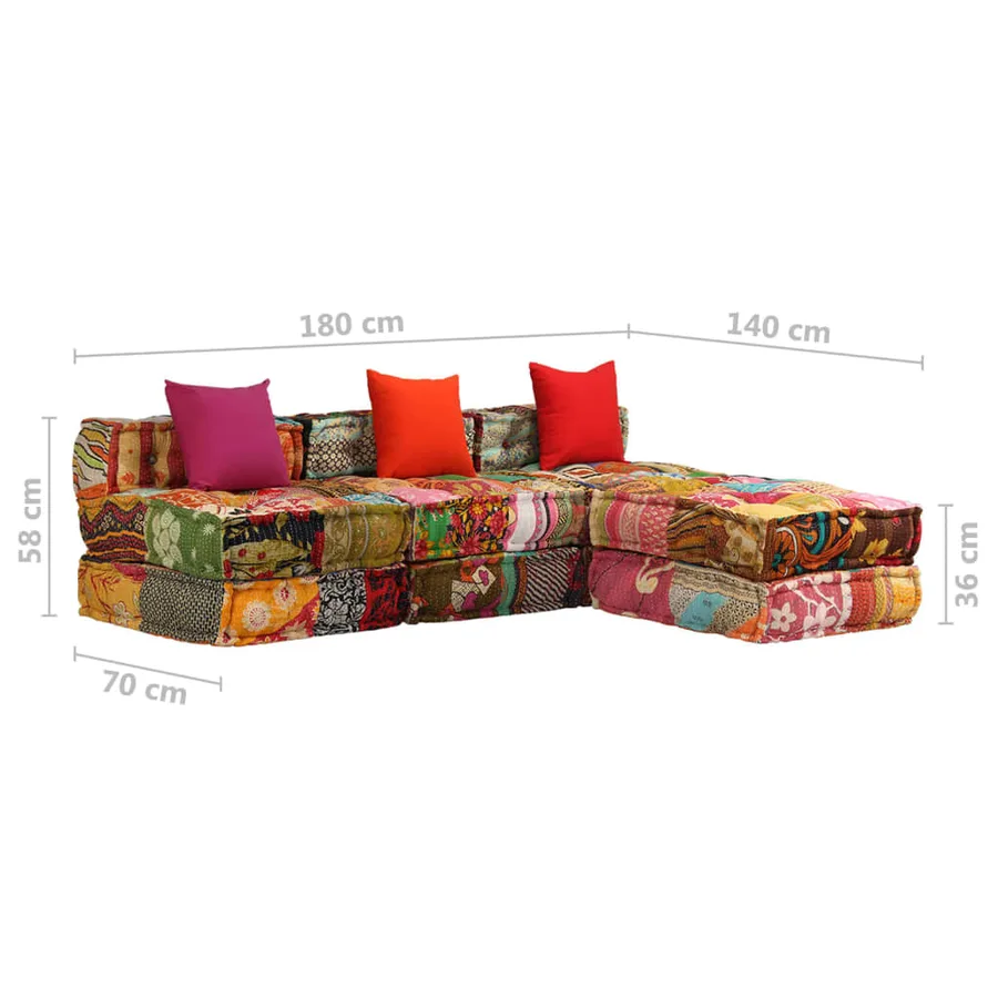 Pouf modulaire à 3 places Patchwork Tissu - 20