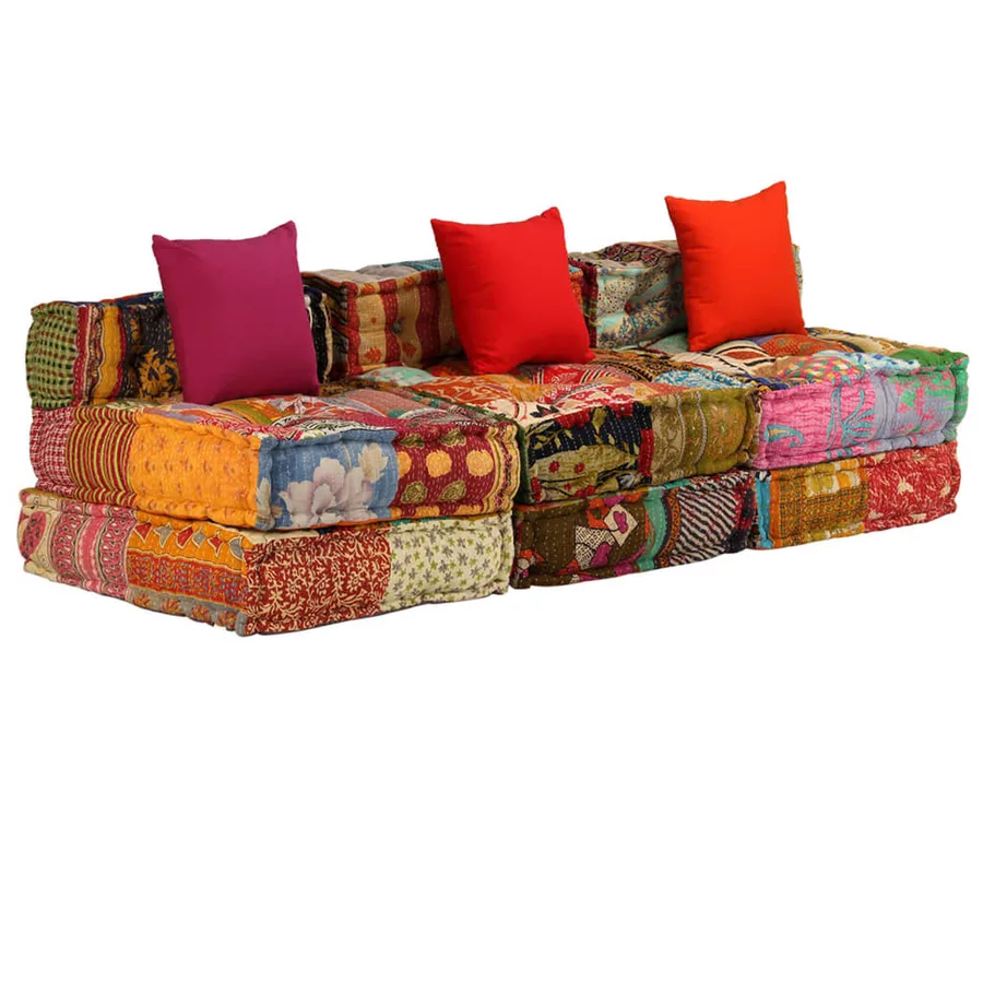 Pouf modulaire à 3 places Patchwork Tissu - 5