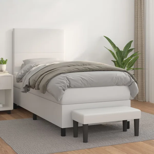 Sommier à lattes de lit avec matelas Blanc 90x200 cm Similicuir