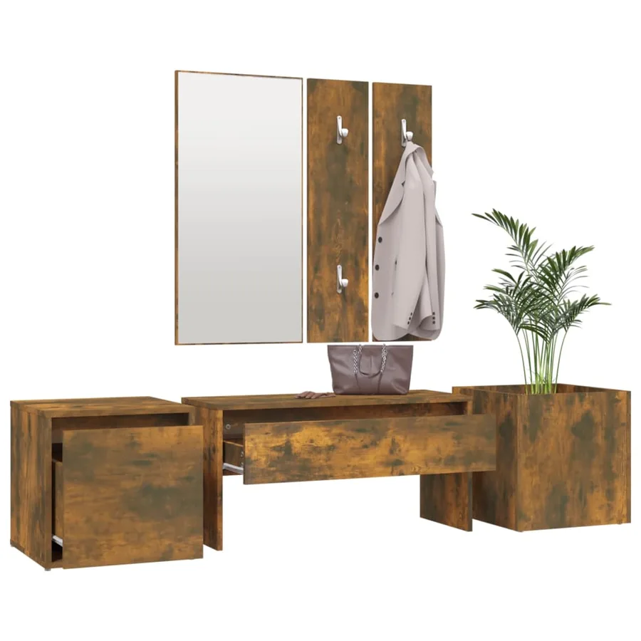Ensemble de meubles de couloir Chêne fumé Bois d'ingénierie - 4