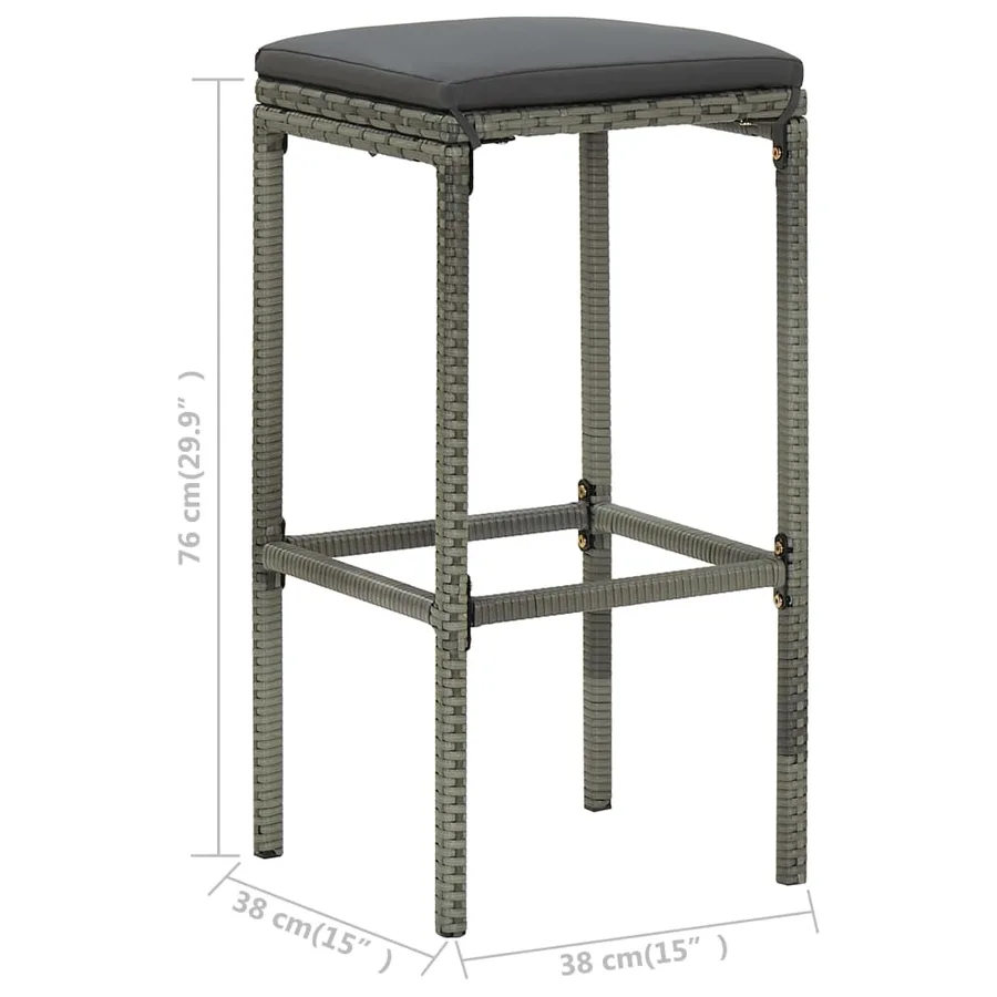 Tabourets de bar avec coussins lot de 6 gris résine tressée - 8