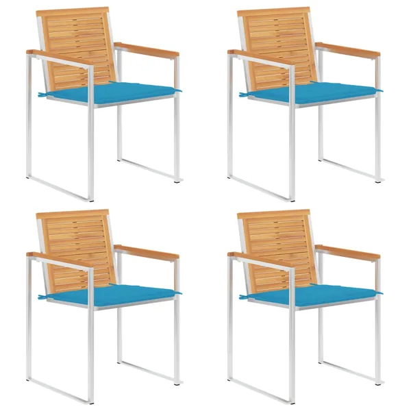 Chaises de jardin lot de 4 avec coussins Bois de teck massif
