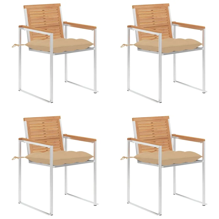 Chaises de jardin lot de 4 avec coussins Bois de teck massif