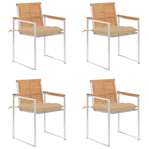 Chaises de jardin lot de 4 avec coussins Bois de teck massif