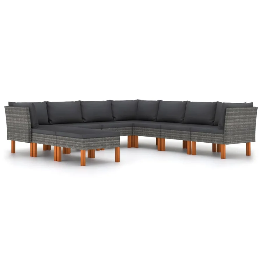 Salon de jardin 9 pcs avec coussins Résine tressée Gris - 2