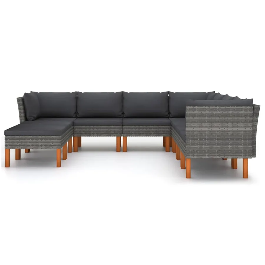 Salon de jardin 9 pcs avec coussins Résine tressée Gris - 3