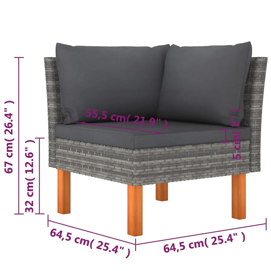 Salon de jardin 9 pcs avec coussins Résine tressée Gris - 7