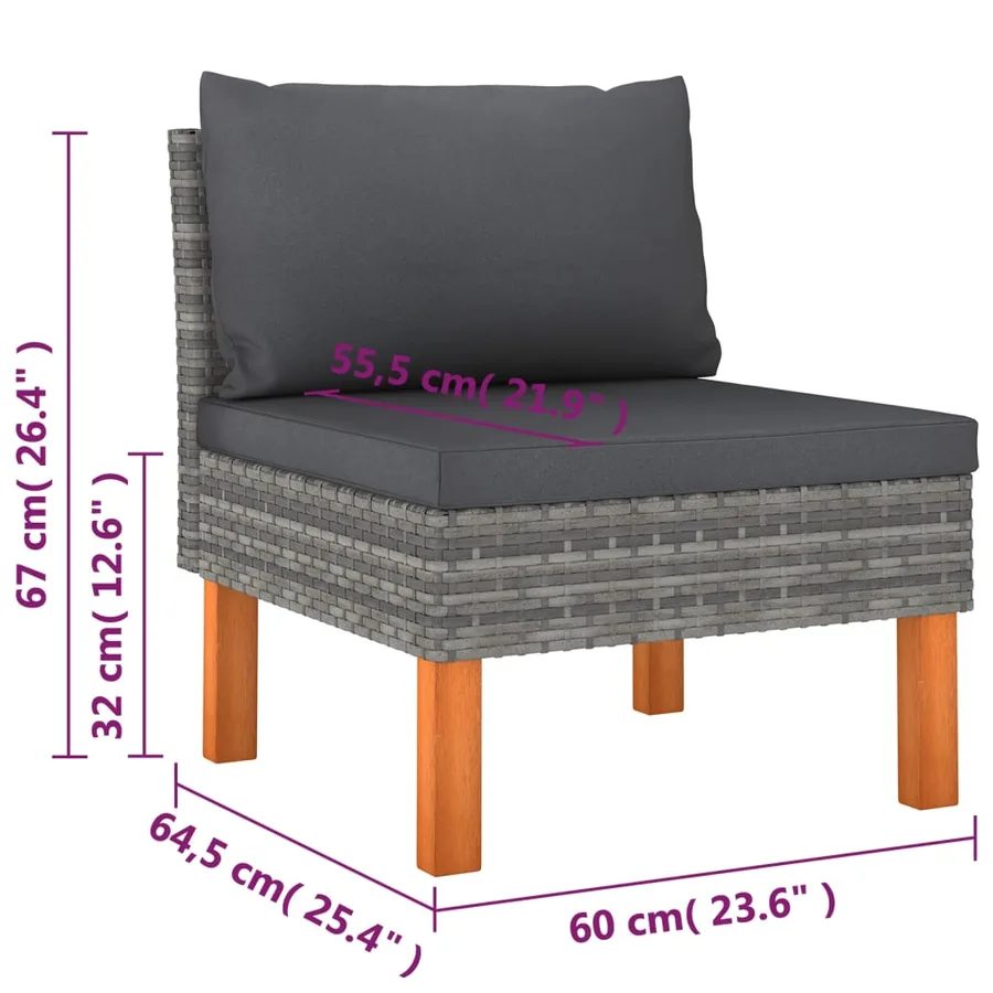 Salon de jardin 9 pcs avec coussins Résine tressée Gris - 9