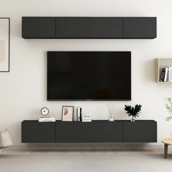 Meubles TV 4 pcs Noir 100x30x30 cm Bois d'ingénierie