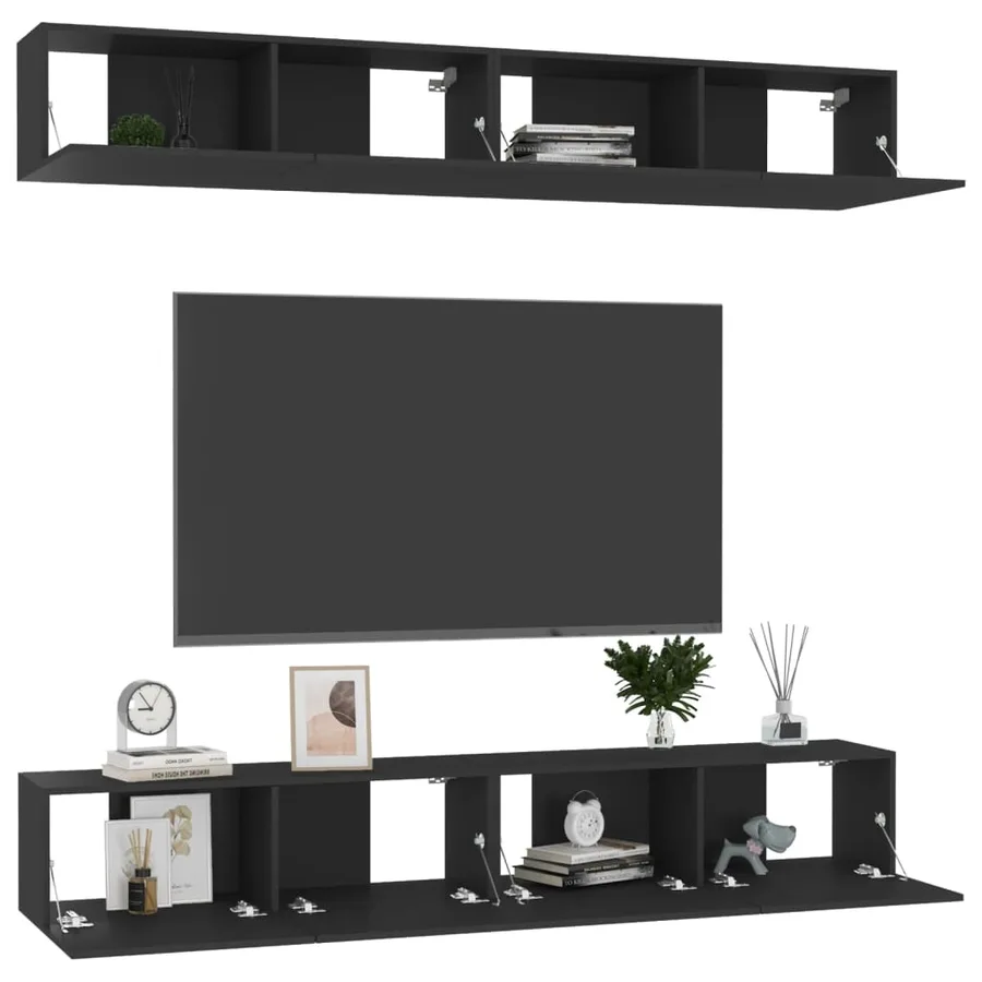 Meubles TV 4 pcs Noir 100x30x30 cm Bois d'ingénierie - 3