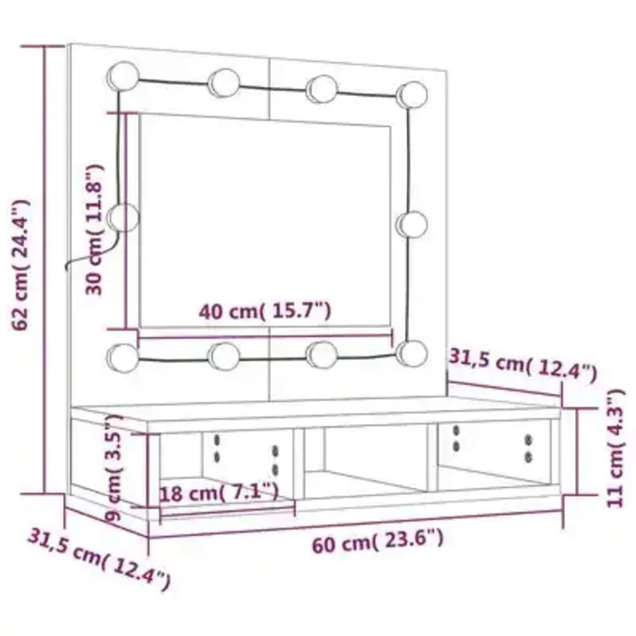 Armoire de miroir avec LED Chêne sonoma 60x31,5x62 cm - 15